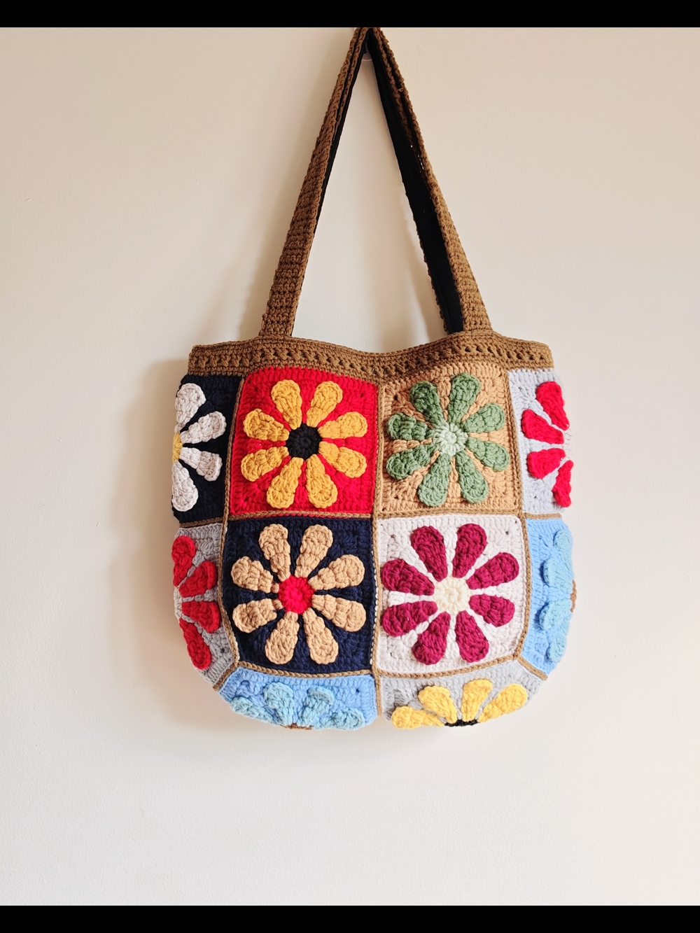 Handmade Multicolor Crochet Flower Tote Bag, Market Shoulder Bag